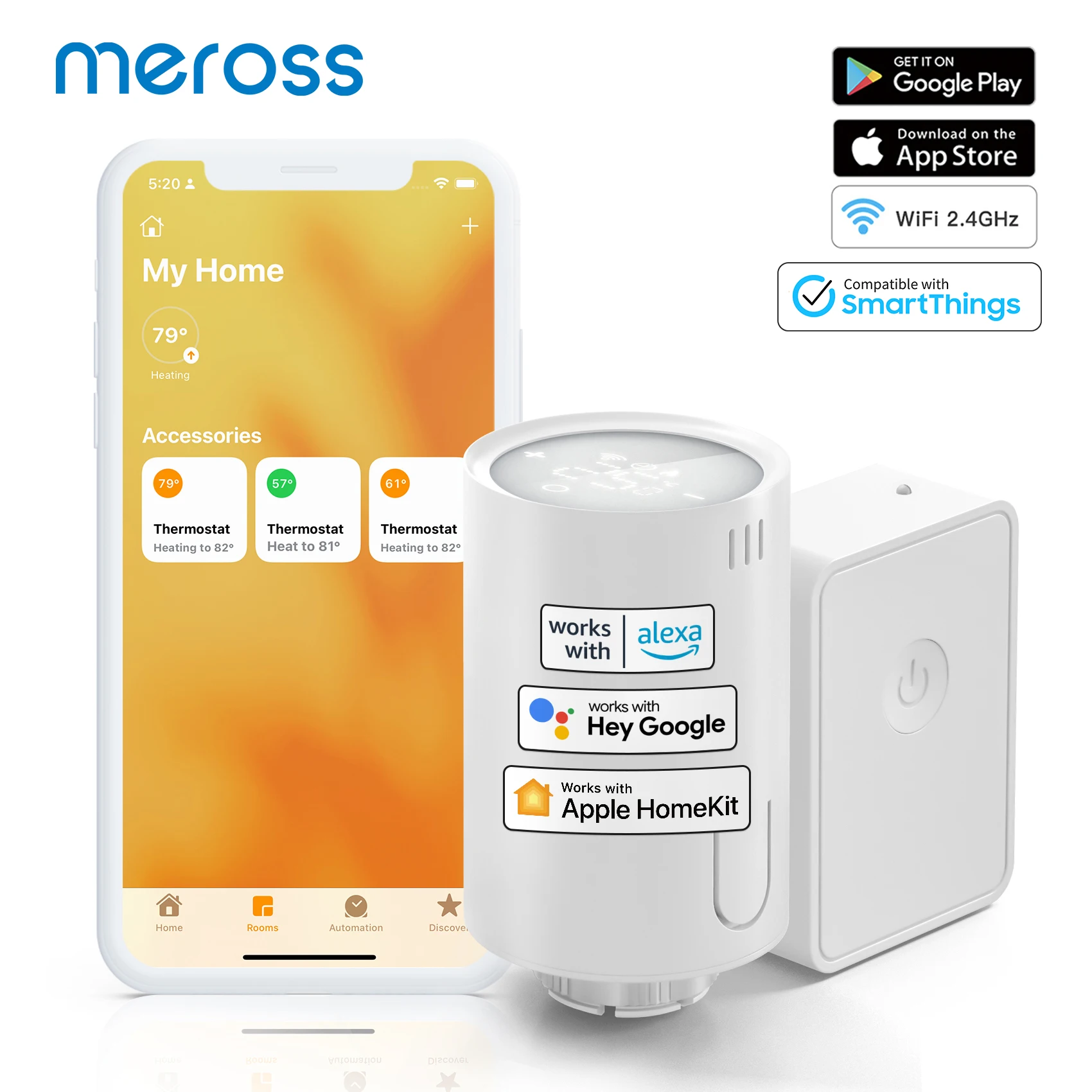 Meross HomeKit Smart Thermostat Valve Starter,WiFi Radiator Thermostat Add-on,Work with Siri, Alexa,Google Assistant,SmartThings