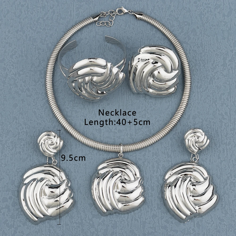Luxus Weibliche Schmuck-Set Gold Farbe Halskette Großen Kreis Ohrringe Armreif Ring für Mode Frauen Dubai Afrikanischen Partei Schmuck – Detail 8
