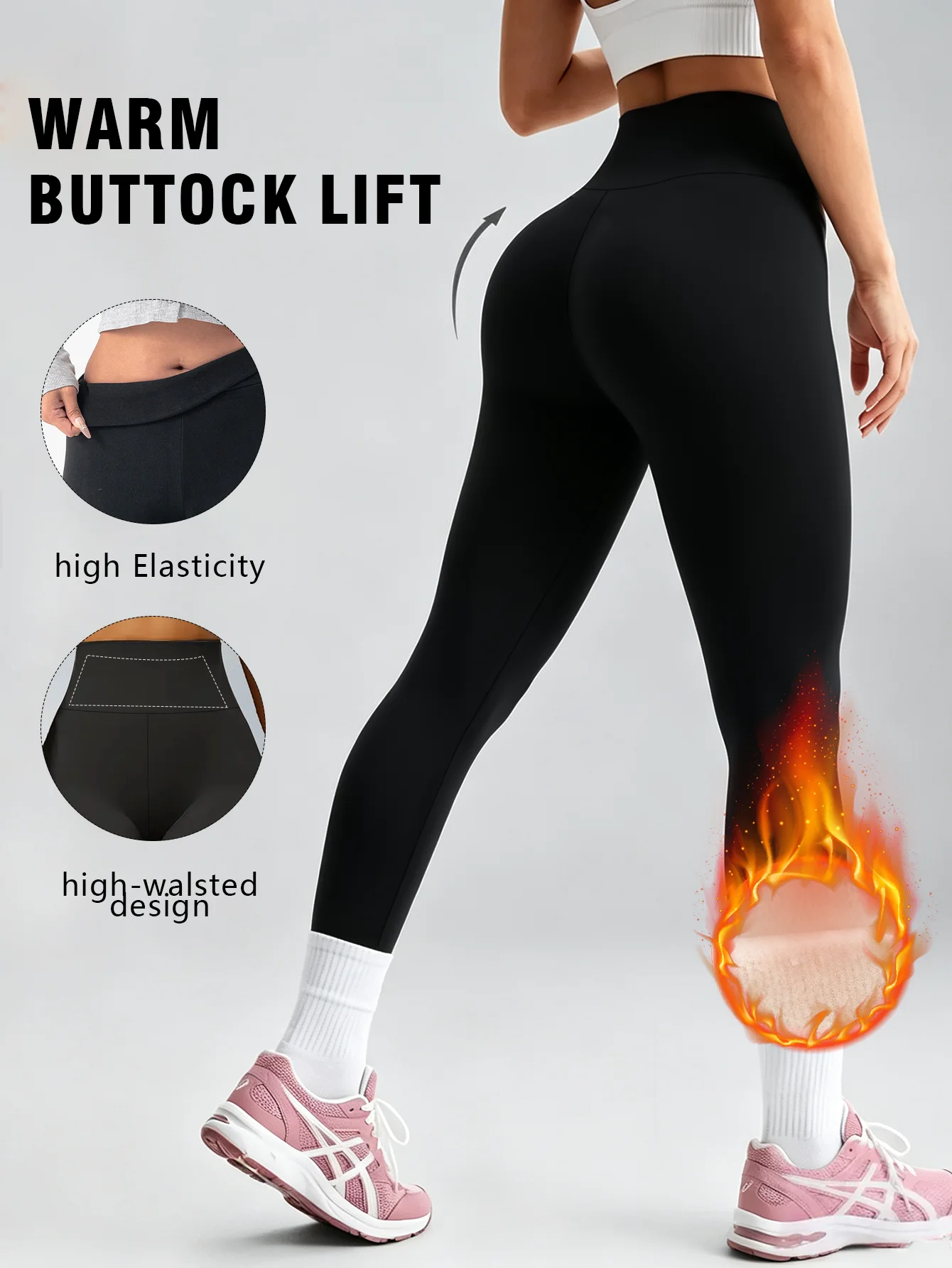 1-Piece High-Waisted Fleece-Lined Leggings for Women - Warm and Stretchy Tight-Fitting Pants for Autumn and Winter, Thick Casual Sports Pants for Women, Solid Color Non-Transparent Fabric, Shape-Enhancing, Thick and Warm, Suitable for Outdoor Activities and Running, Fitness, Yoga, Women's Fleece-Lined Leggings for Outdoor Wear