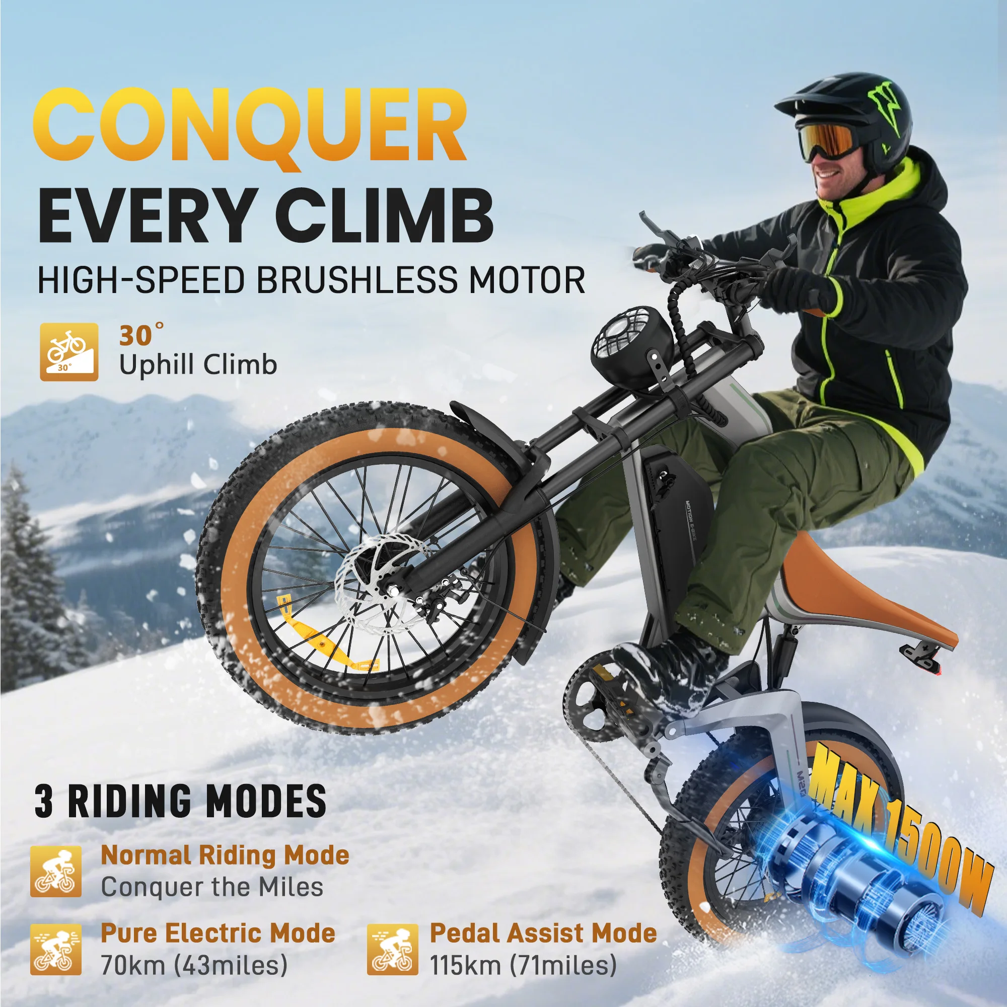 M20 Adult Electric Bike 1500W 55km/h Max Speed Hydraulic Brake Electrical Road Bicycle 48V15Ah MTB E-bike 20-Fat Mountain Ebike