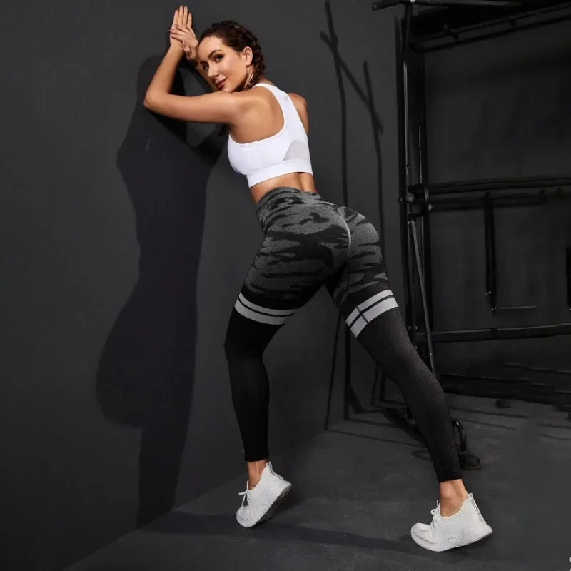 AliExpress MODX Stripe Camo Leggings Women Seamless Knit Tights High Waist Hip Liftting Outdoor Running Cycling Fashion Slim Yoga Fitness Pants