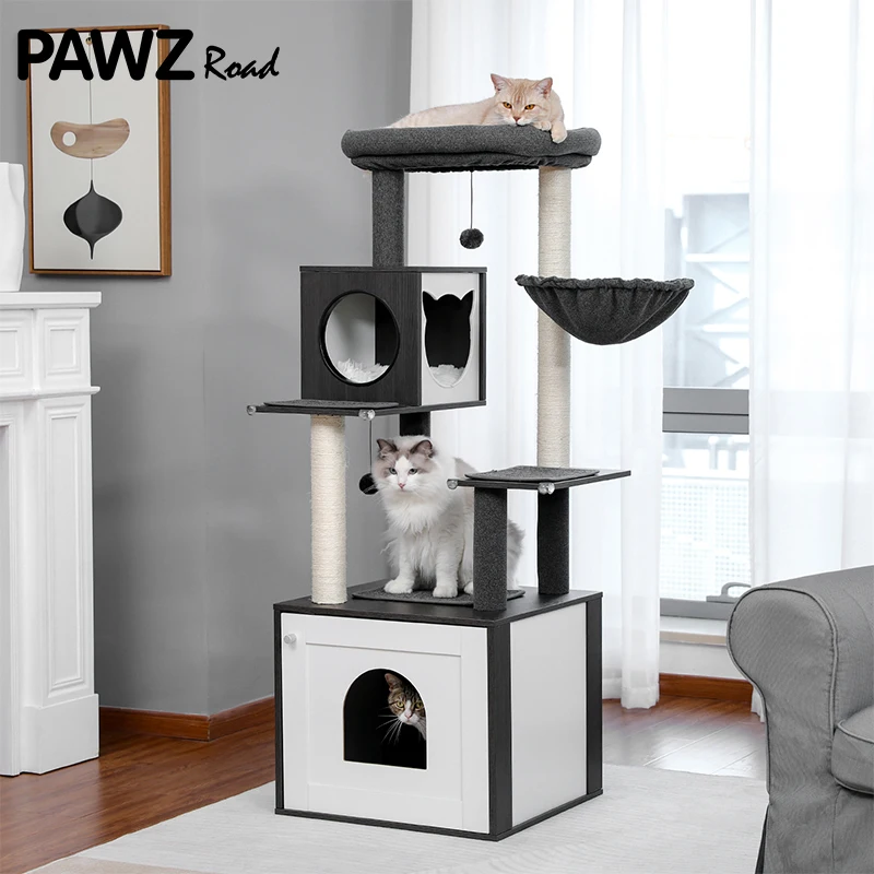 Torre de árbol grande de lujo para gatos con gabinete, poste cubierto de Sisal Natural, percha espaciosa para dormir, rascador de gato, arbre de chat