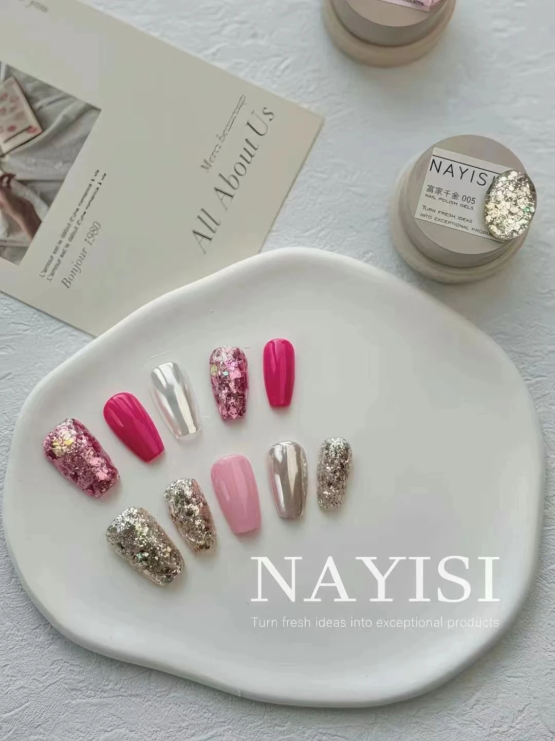 NAYISI-Juego de uñas de gel Uv no tóxico para salón de manicura, 30 colores de purpurina que no coinciden, nuevo modelo 2024