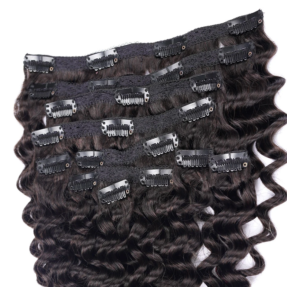 LOVEVOL Deep Wave Clip in Hair Extensions Human Hair Dark Brown 7 pcs 100g Real Remy Hair Extensions for Women