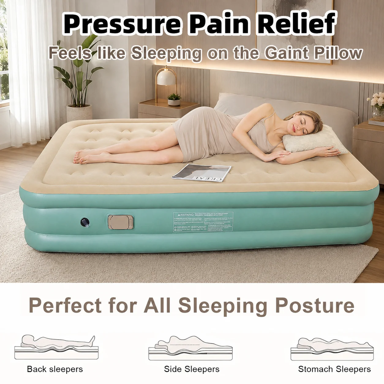 Inflatable Air Mattress with Built-in Electric Pump Double High Raised Air Bed Thick Flocked Top Portable Camping Guest Bed