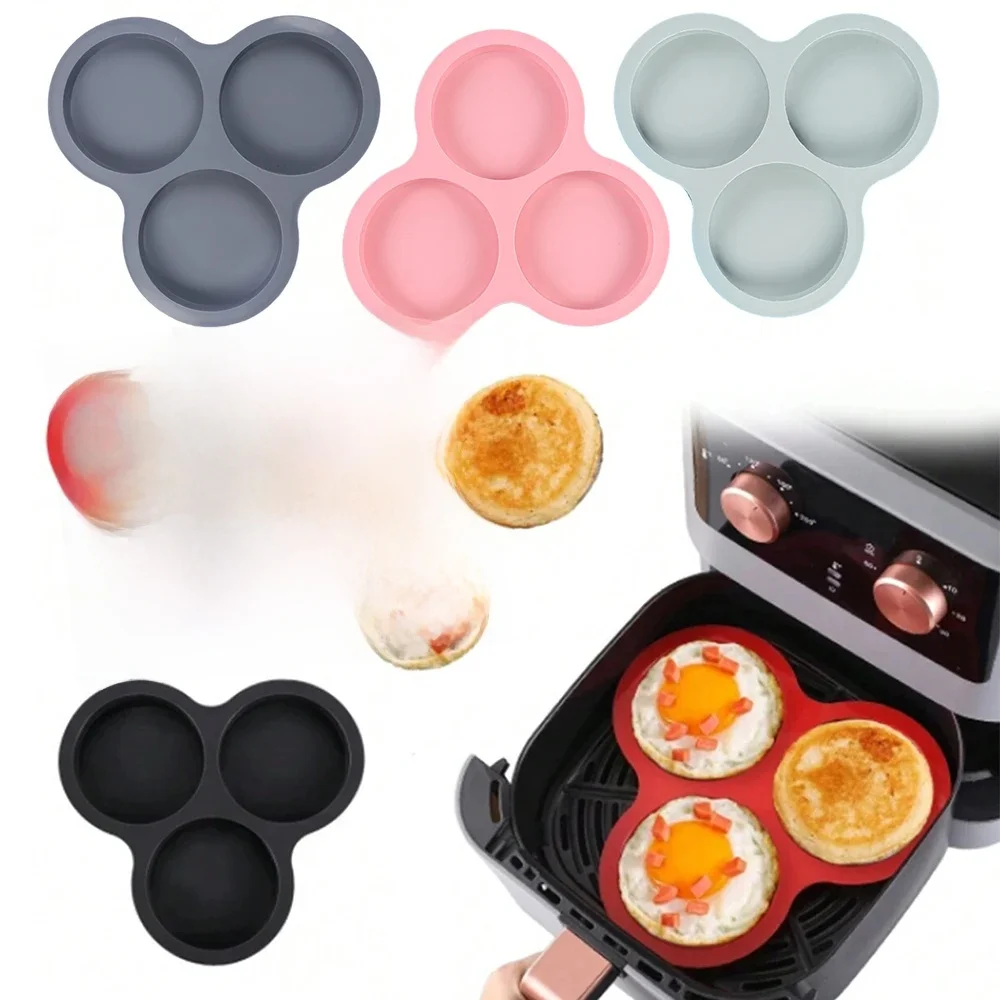 Moule à œufs en Silicone, friteuse à Air, poêle à œufs réutilisable à 3 cavités, Muffin, gâteau, cuisson, accessoires de cuisine