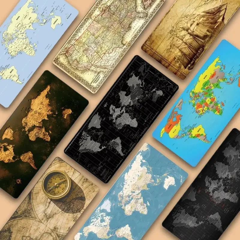 Tapis de souris carte de grande taille, pour Gamer, clavier d'ordinateur, bureau, maison, ordinateur portable, décoration, antidérapant, accessoires de jeu