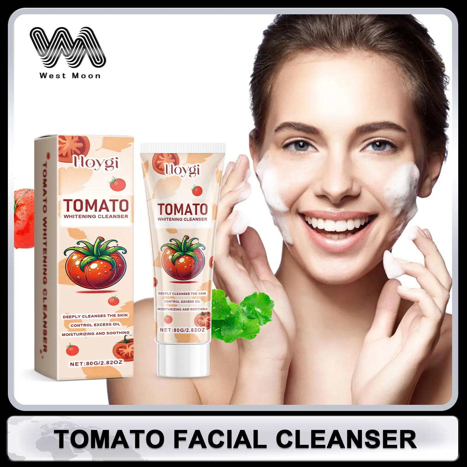 HOYGI Tomato Brightening Facial Cleanser Deep Cleansing Pores Oil Control Face Wash Remover Acne Soothe Skin Foam Cleanser Care