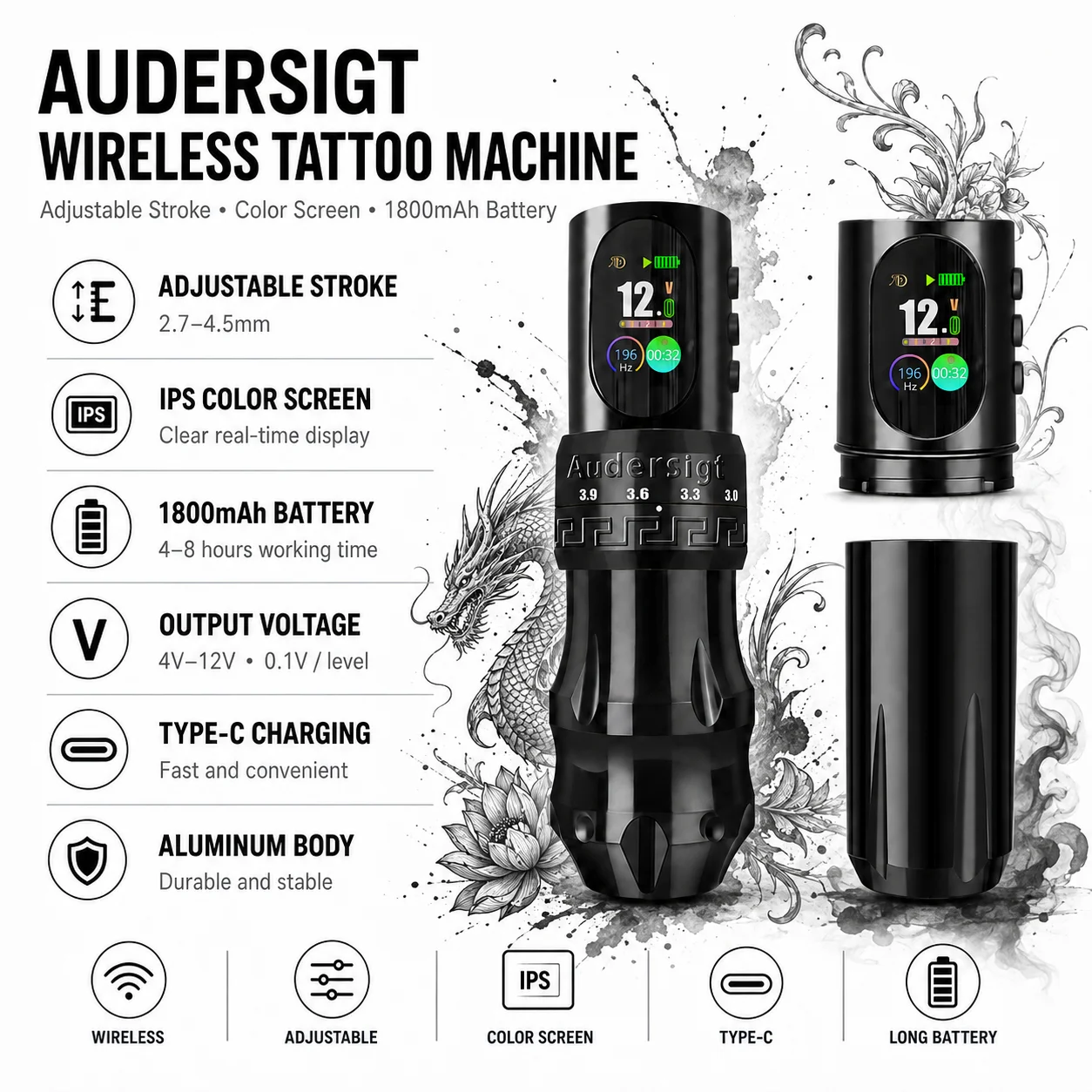 Single and dual controllers Professional Tattoo Machine 1800mah  Tattoo Pen Machine For Tattoo Body Artists