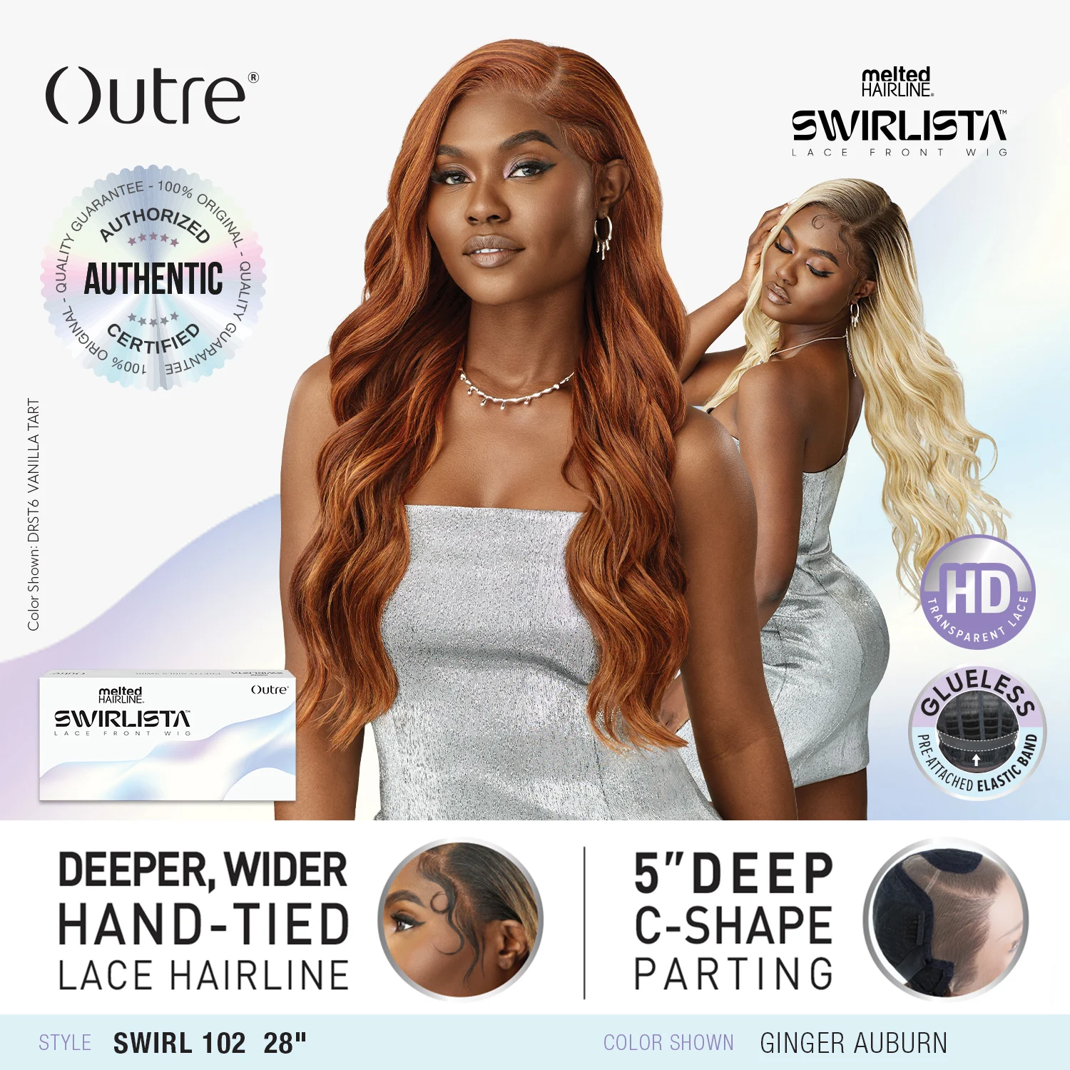 Outre HD Lace Front Wig Melted Hairline Glueless Swirlista Swirl 102 - C-Shape Deep Parking, Natural Wavy