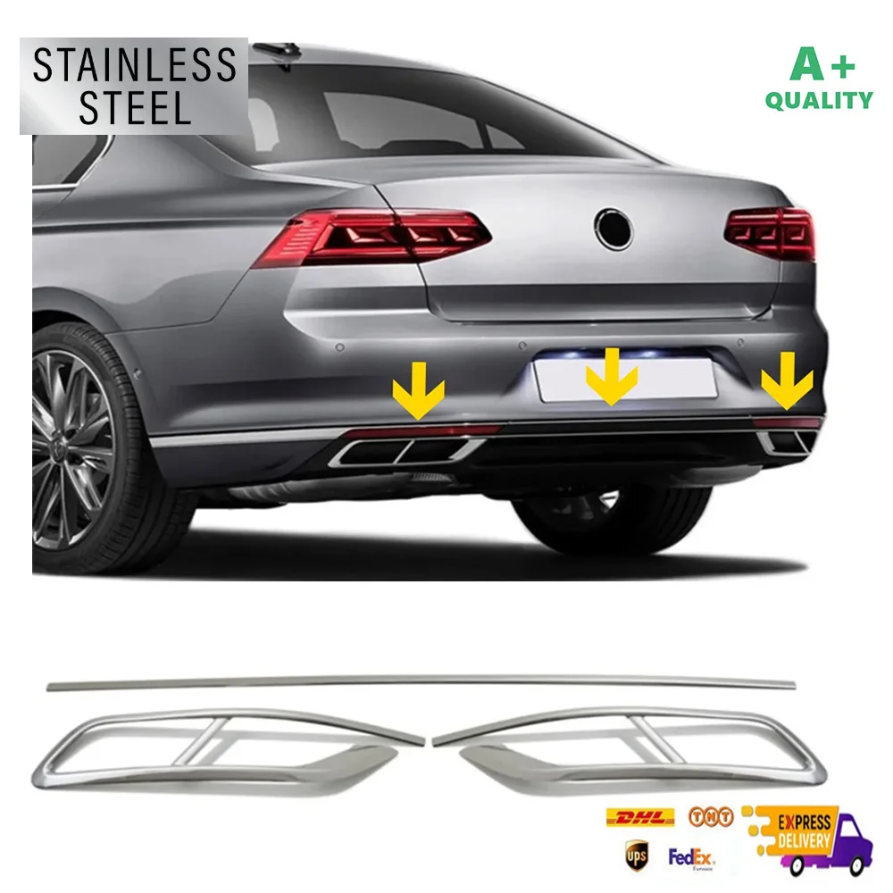 

For VW Passat B8.5 Chrome Exhaust Frame Diffuser 3 Pcs. Dual Output. 2019 and Up. Stainless Steel. A + Quality