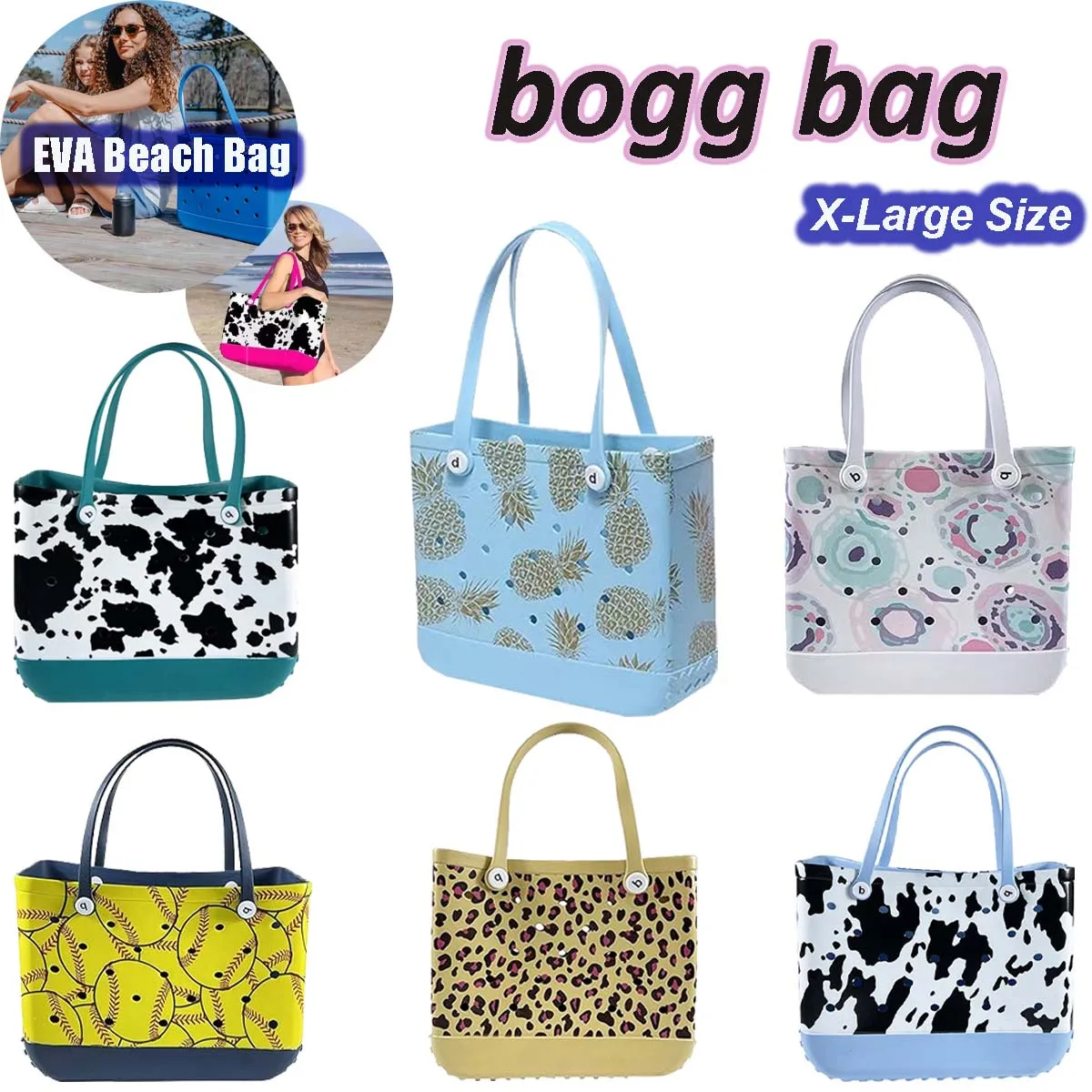 BOGG-sacola aberta de praia para mulheres, grande, impermeável, lavável, à prova de ponta, durável, bolsa para piscina de barcos, esportes, sacos de borracha para viagem