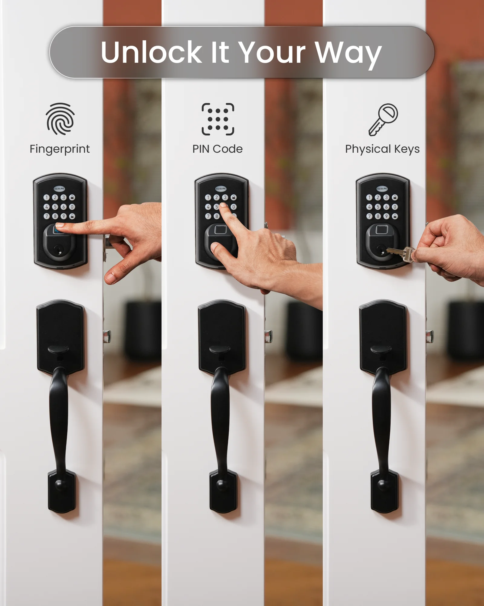 قفل باب لوحة المفاتيح الإلكترونية DESLOC مع مجموعة مقبض، قفل ذكي للدخول بدون مفتاح للباب الأمامي، مسمار إلكتروني، بطارية 12 شهرًا