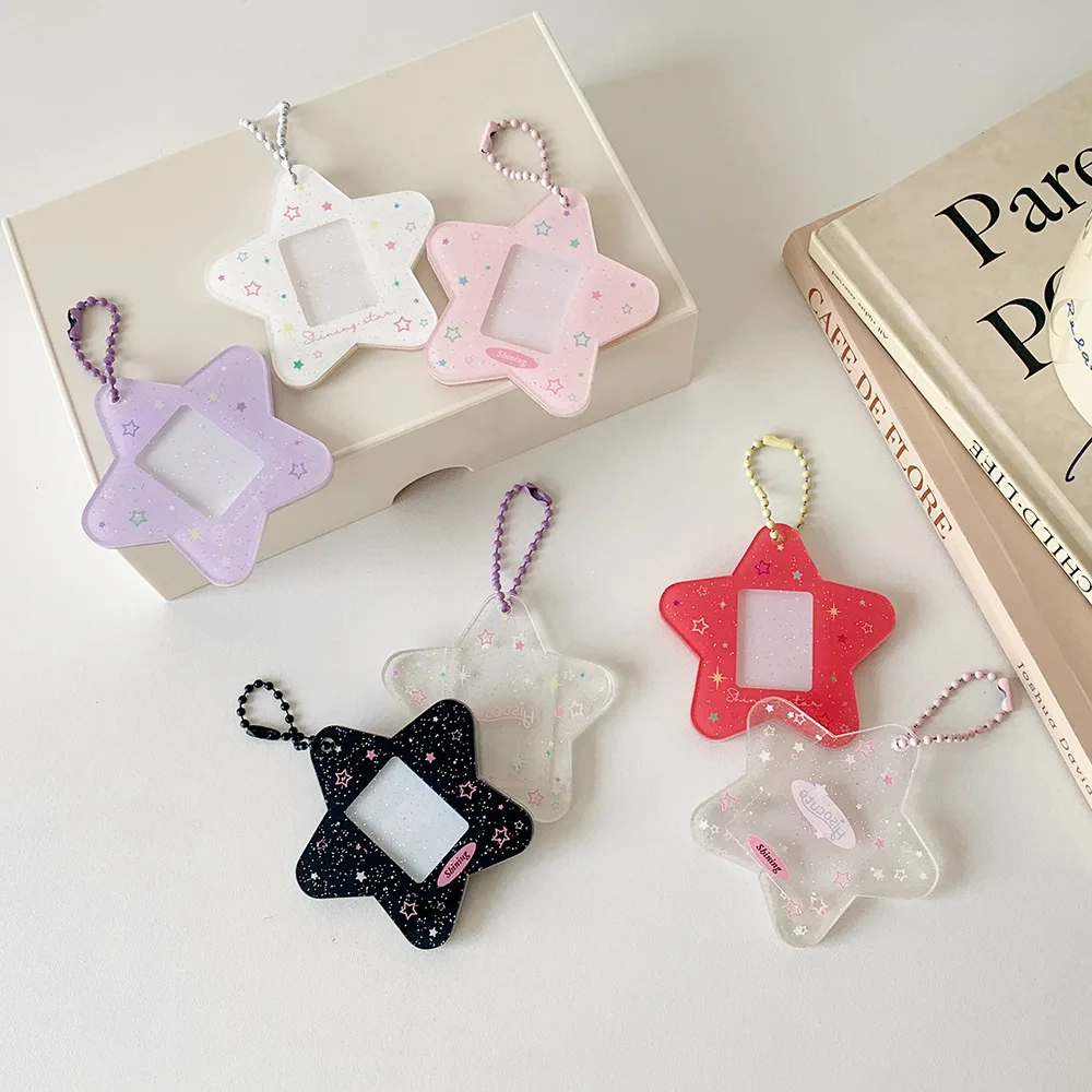 Colgante de moda con marco de fotos de 1 pulgada con diseño de estrella de dibujos animados, para estudiantes, para poner fotos, llavero, colgante hueco de estrella, delicado, de acrílico.