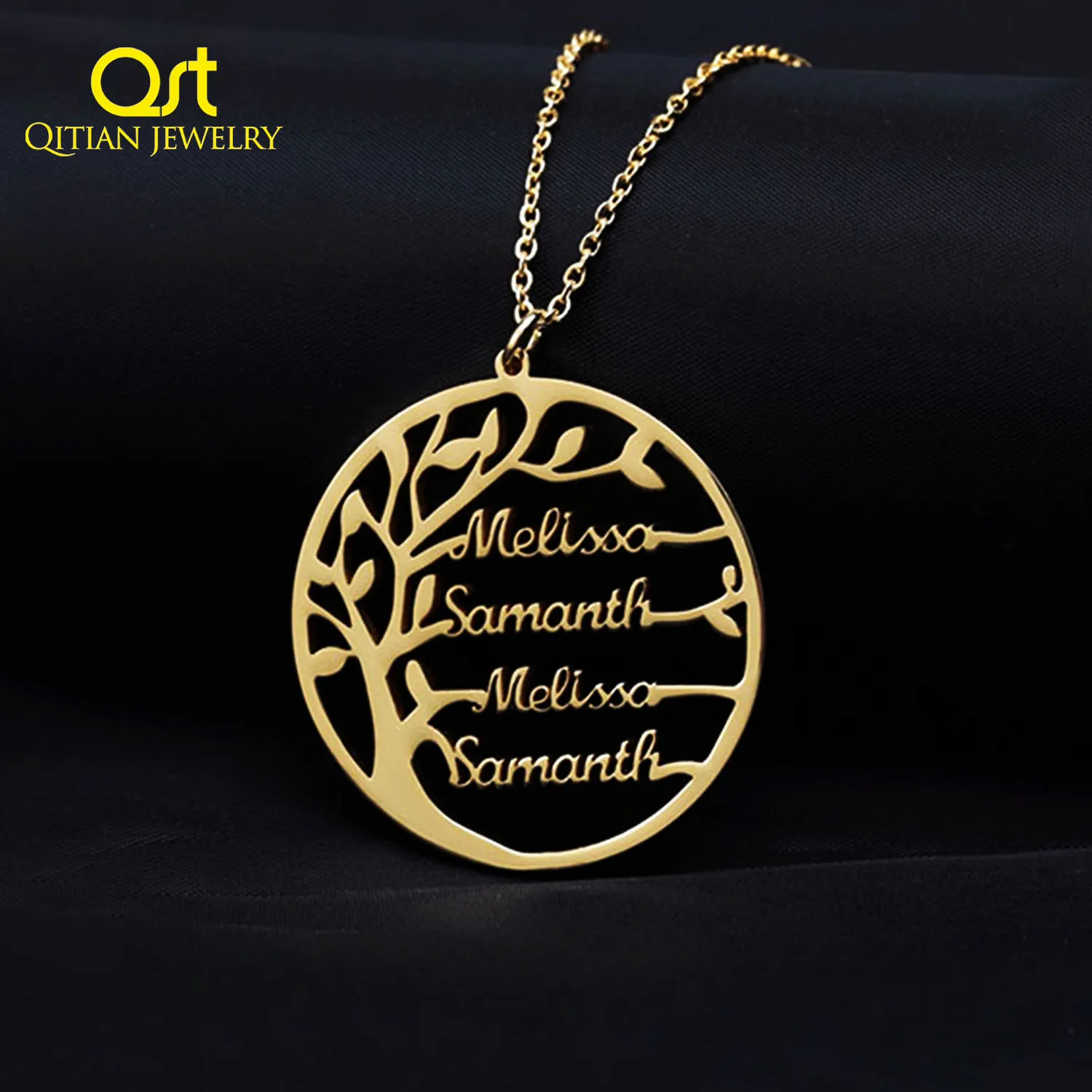 Personalized Family Tree Necklace With Name For Women Gold Stainless Steel Custom Necklace Men Statement Jewelry Christmas Gift