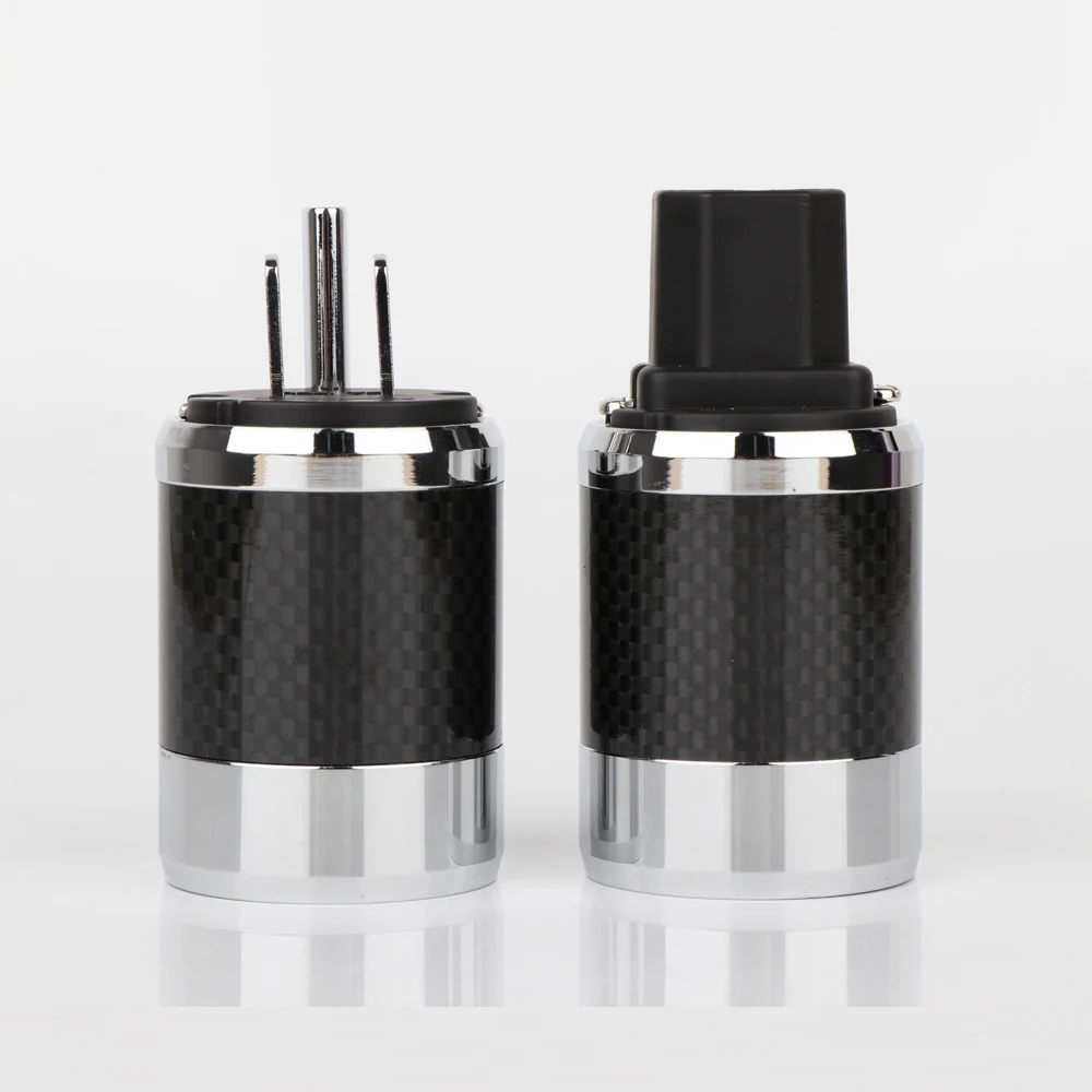 Hifi BCF-2/WCF2-TR/G Carbon Fiber Rhodium/Gold Plated US Power Plug IEC C15 Connector for Power Cable(Without Holes in Shells)