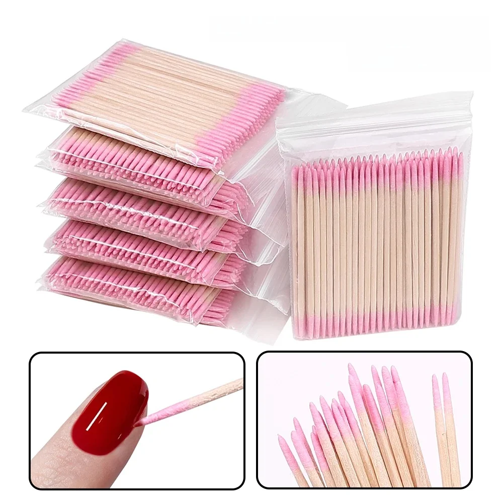 1/2/5/10PCS Nagels Wegwerp Hout Wattenstaafje Dubbele Hoofd Schoon Sticks Manicure Cuticle Pusher nagellak Remover Art Tool - afbeelding 2