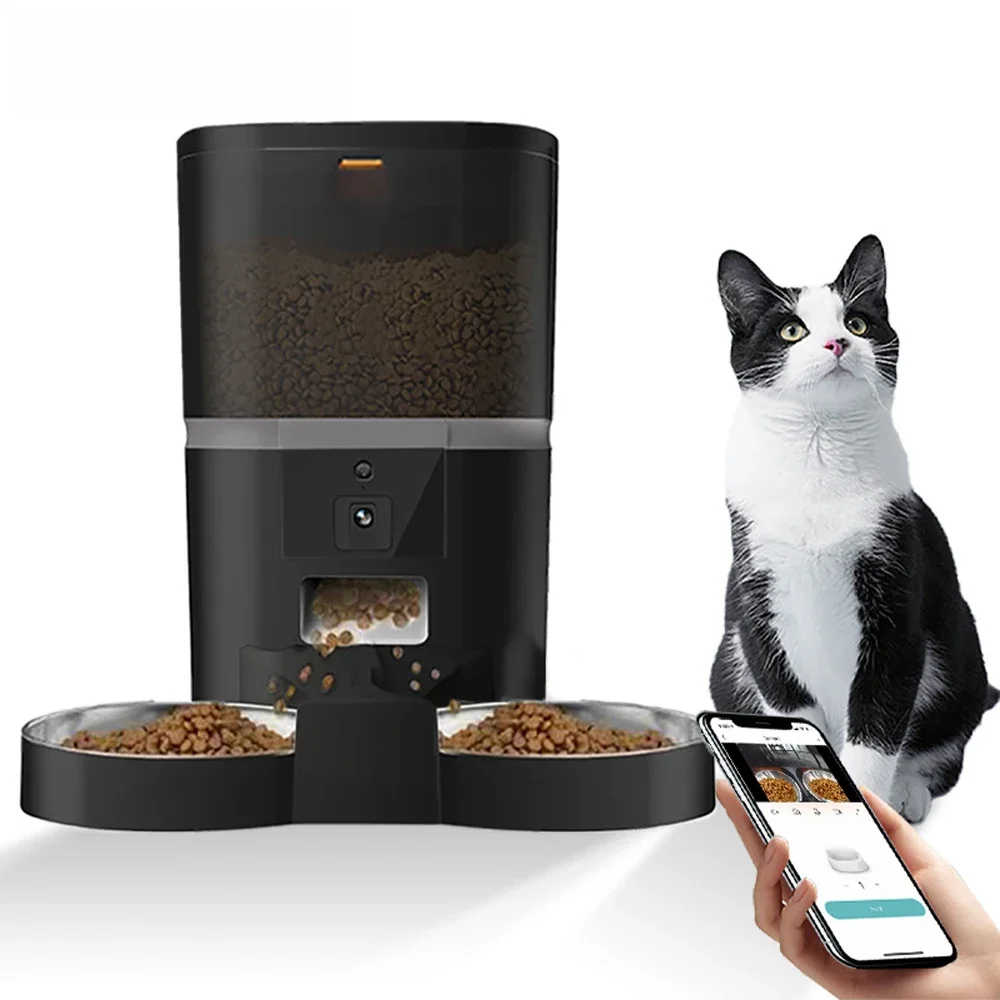 4L Automatische Kat Feeder Slimme Huisdier Feeder Voor Katten Kleine Honden Voedsel Dispenser Met Camera Recorder Timing Kwantitatieve Dubbele Kom - afbeelding 2