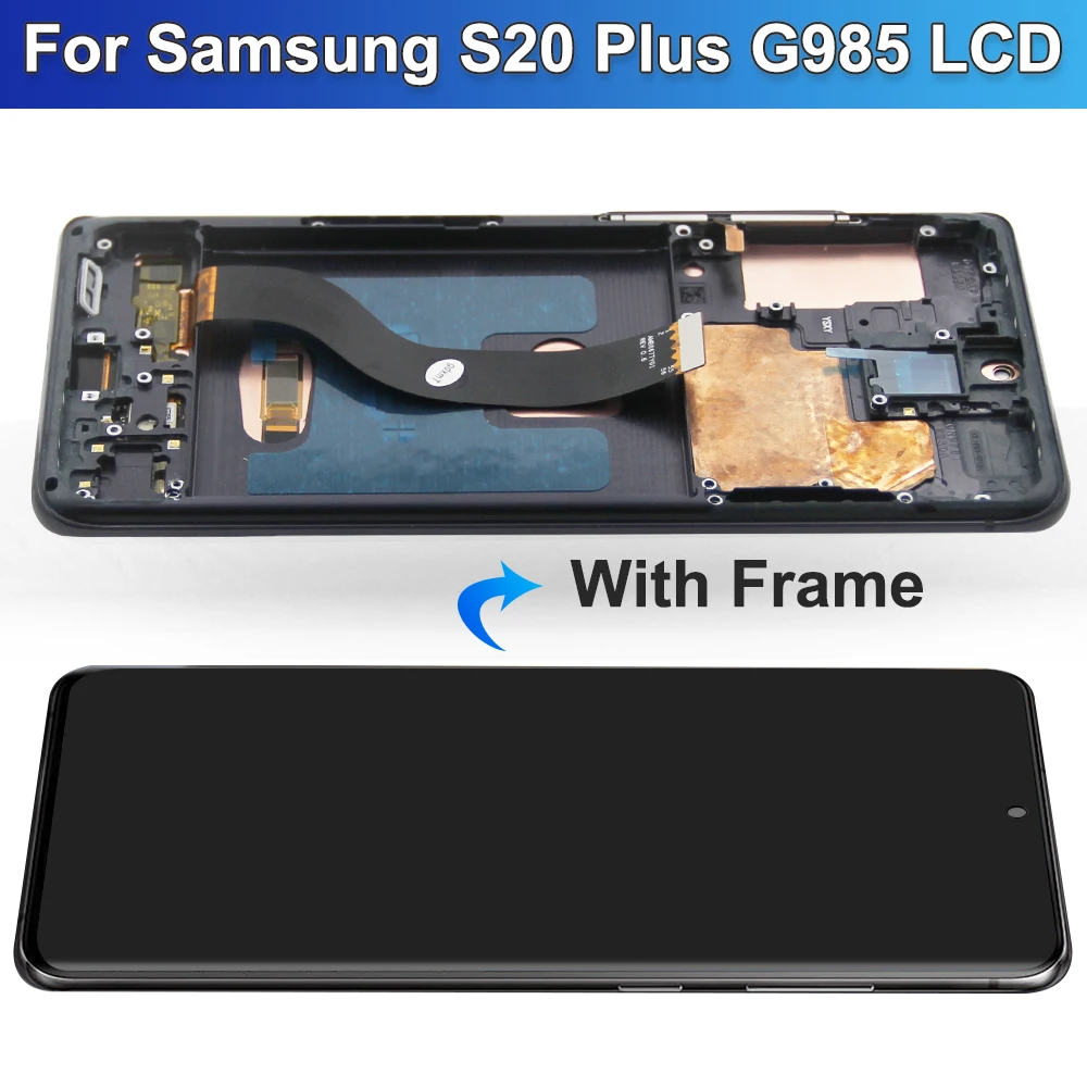 Amoled com moldura para samsung s20 plus display lcd tela de toque digitador assembléia para s20 + g985f/ds g985 lcd