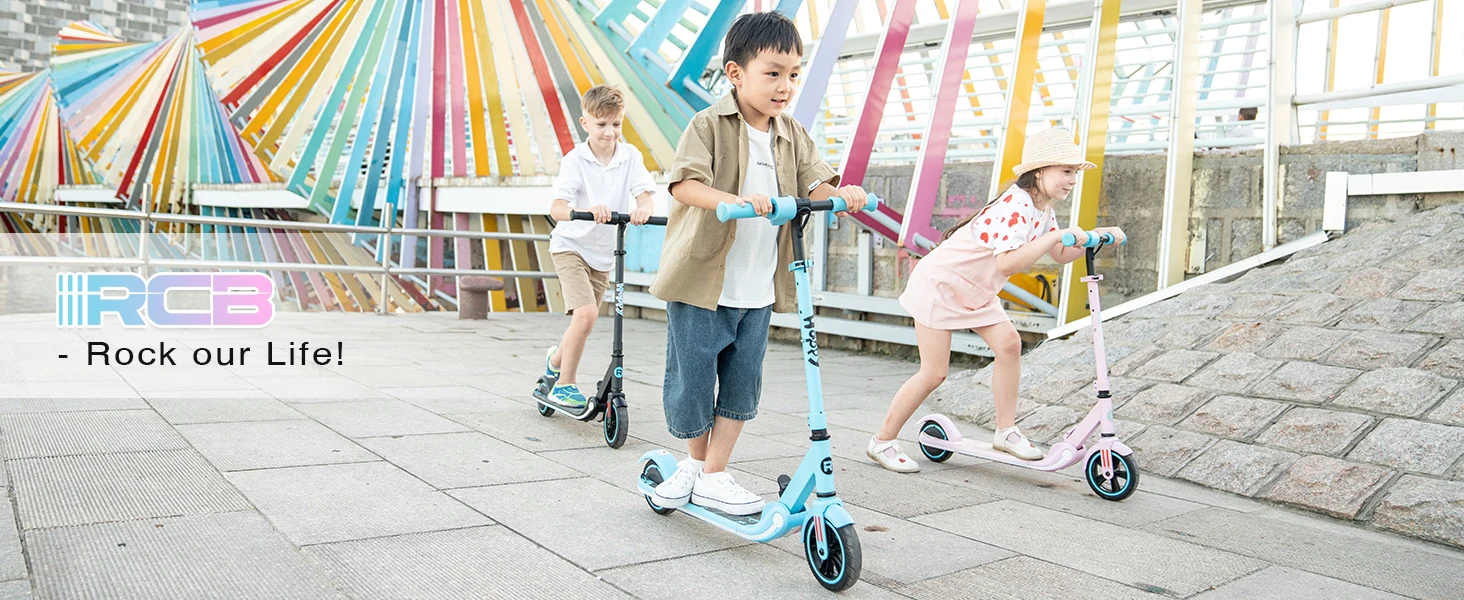 RCB R11 Kids Electric Scooter for Age 6-12, 150W Motor, 3 Speed Modes up to 9.9 mph & 5 Miles Range, 7"/6" Solid Tyres, LED Lights & Display, Bluetooth Speaker, Foldable 6.65kg, CE Certified