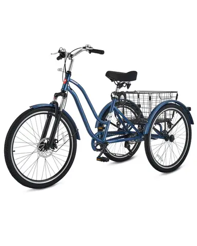 Viribus 26in Adult Tricycle for Adults Front Suspension and Removable Basket 7 Speed Dual Chain