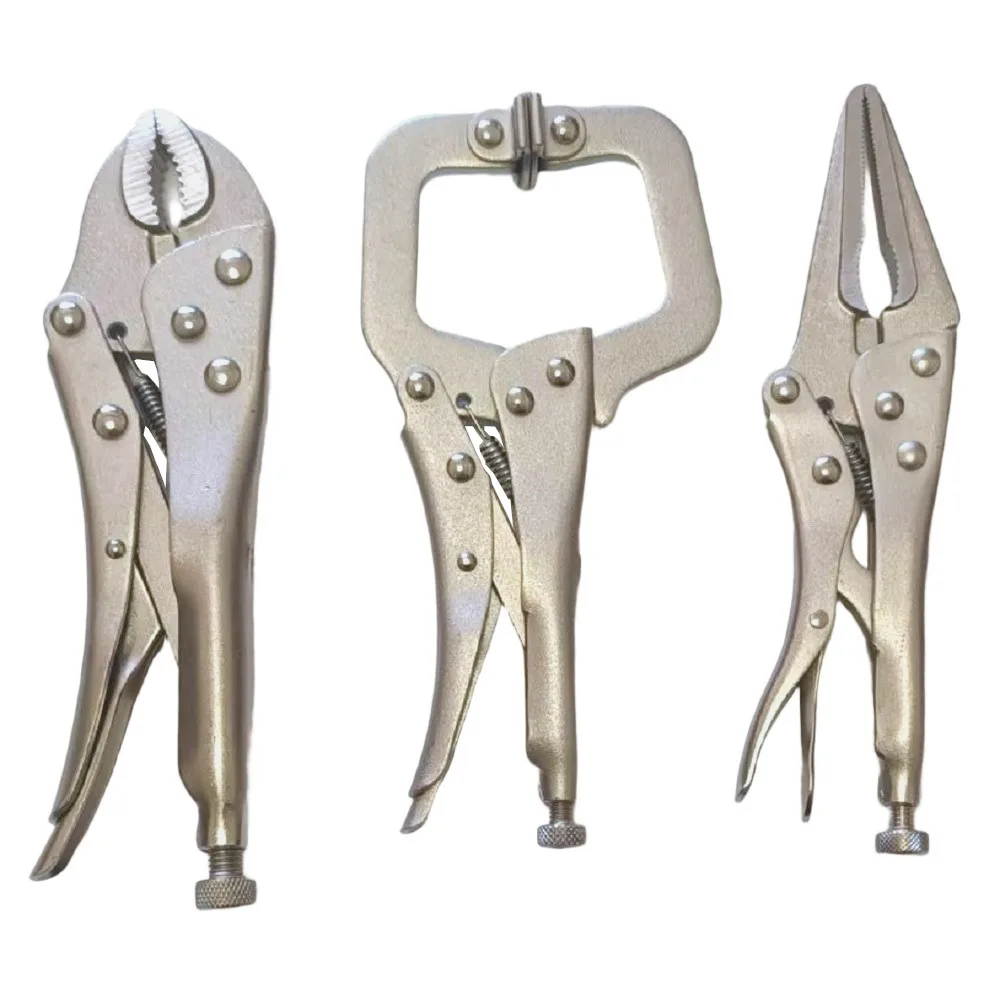 

3 Pcs Vise Locking Pliers 7 Inch Curved Jaw and 6.7 Inch Long Nose and 6.7 Inch C Clamp Assorted Locking Welding Clamp