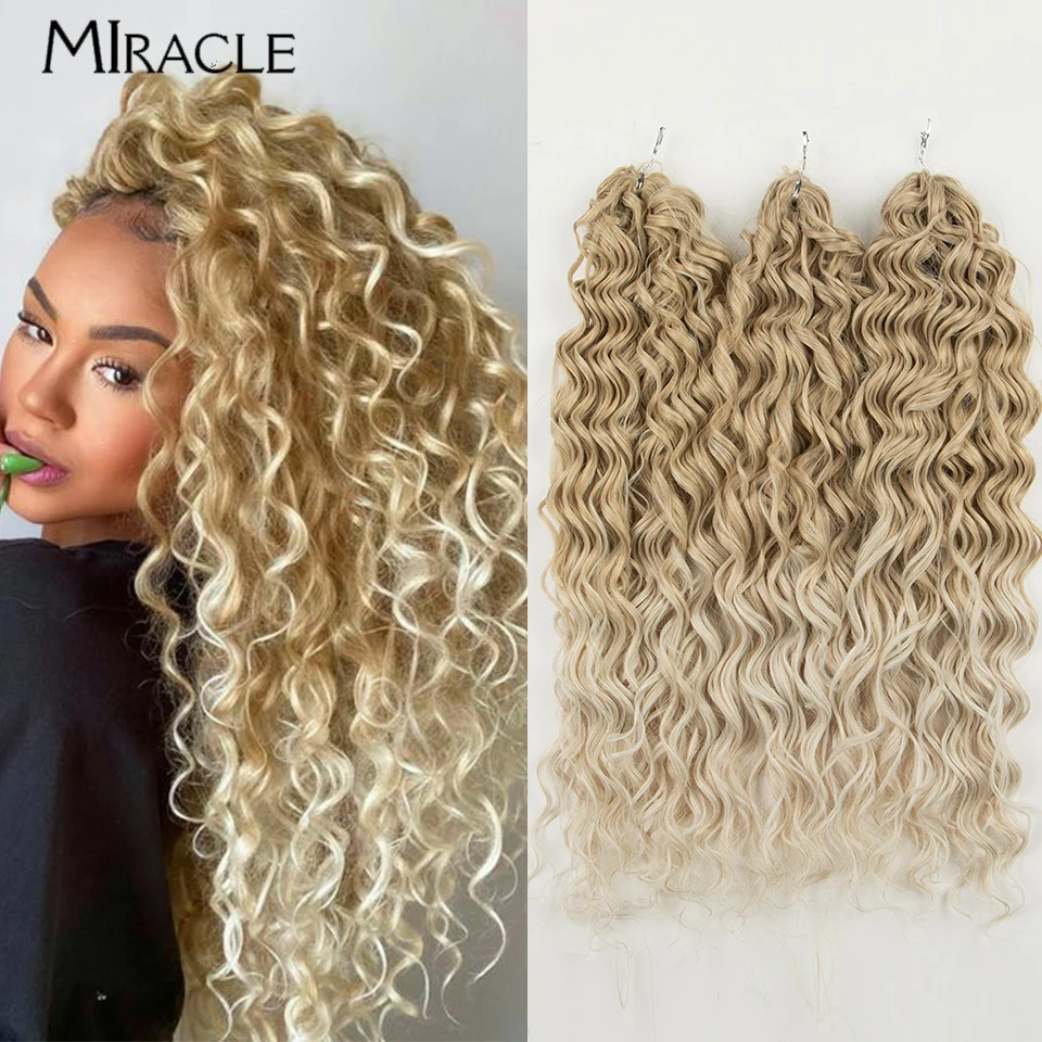 MIRACLE Curly Hair Extensions 20\'\' Synthetic Crochet Hair Braids Hook Synthetic Fake Hair Water Wave Braiding Hair Ombre Blonde