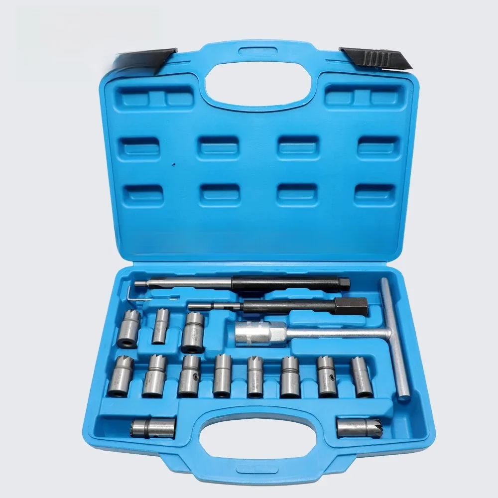 Wtryskiwacz Remover 17 sztuk wtryskiwacz oleju napędowego Seat & Cleaner Carbon Remover Seat Tools Cutter zestaw frezów uniwersalny zestaw narzędzi samochodowych — zdjęcie 2