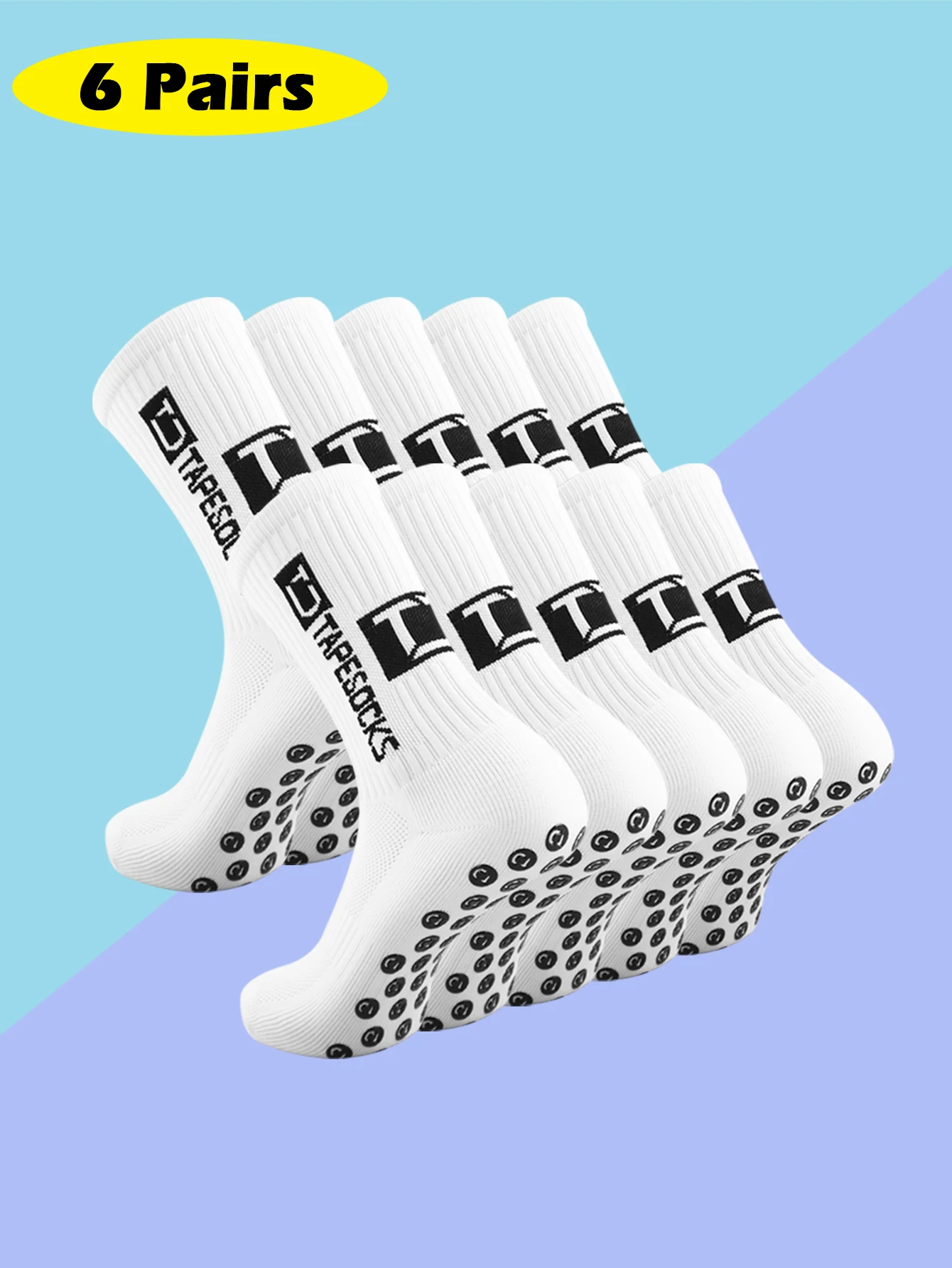 6 pairs of football socks sports socks men's mid-calf socks silicone non-slip dot socks basketball yoga socks