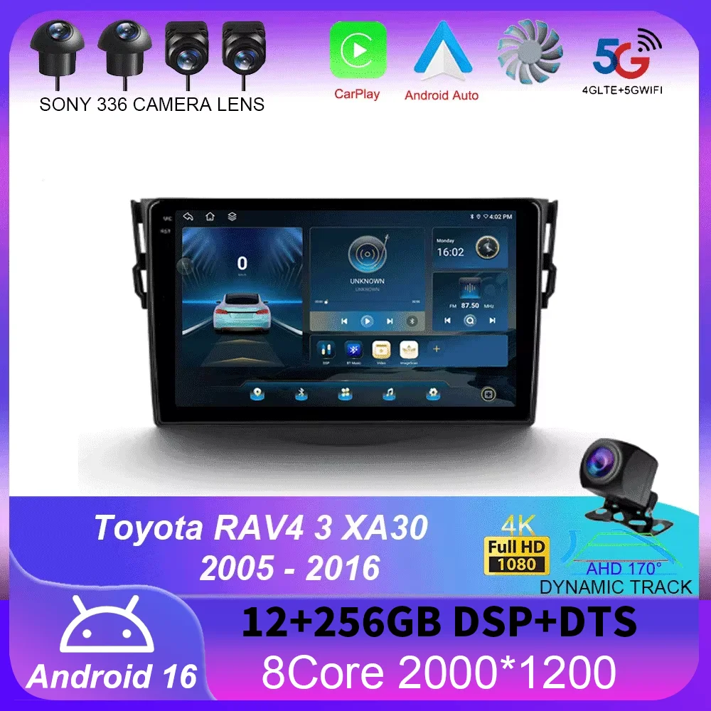 For Toyota RAV4 3 XA30 2005 - 2016 Android 16 Carplay Auto 4G+WIFI GPS Car Radio Navigation Multimedia Video Player Stereo BT