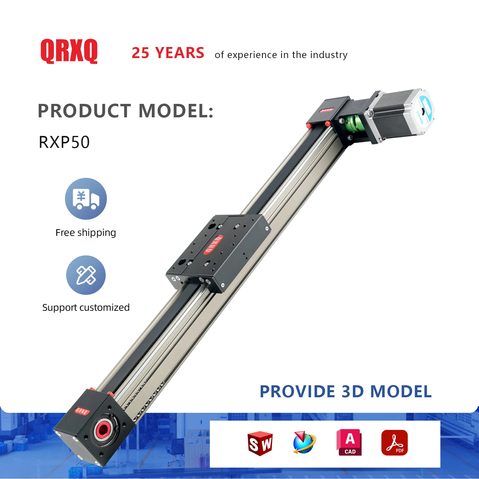 QRXQ Rxp50 Cnc Guide 700mm 800mm 900mm Rail System Slider Light Weight Linear Actuator Belt Driven Linear Stage Actuator