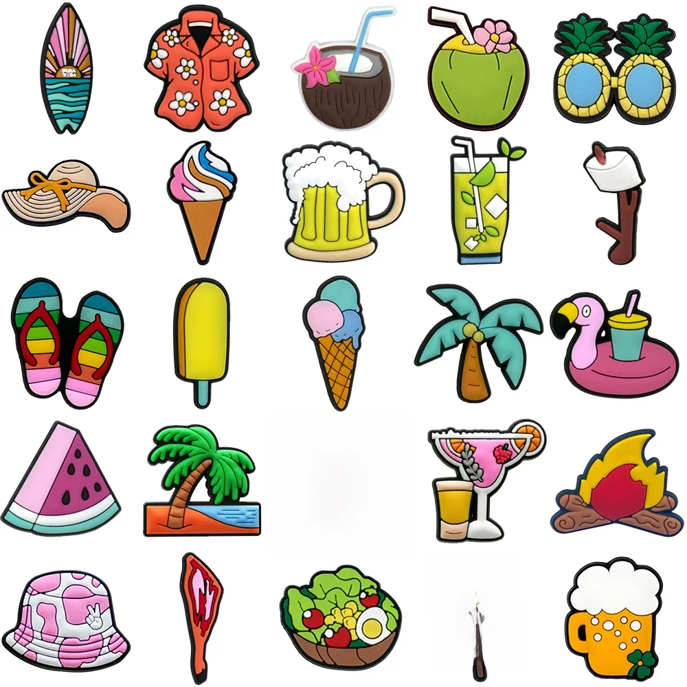 1/25 pièces breloques de chaussures loisirs pique-nique crème glacée bière noix de coco chaussure boucle accessoires broches pour sabot femmes hommes sandale décoration cadeau