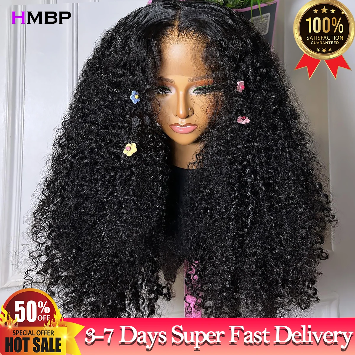 

Kinky Curly Wigs Wear And Go Glueless Human Hair Transparent Lace Frontal Curly Wigs For Black Women Pre Plucked With Baby Hair