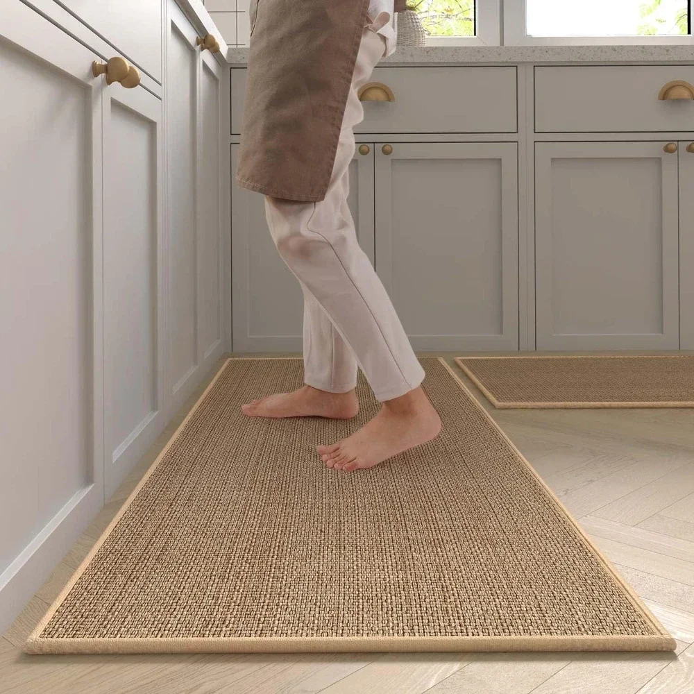 Wasbaar antislip keukenkleed Faux Sisal hardloopkleed, faux geweven keukenmat keukenlopers met rug gemaakt van natuurlijk rubber - afbeelding 2