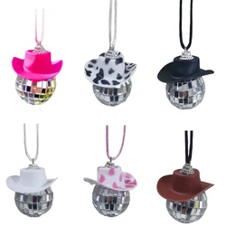 Pink Cowgirl Cowboy Hat Disco Ball Car Hanging Reflective Mini Disco Ball Ornaments Christmas Tree Wedding Birthday Party Favors