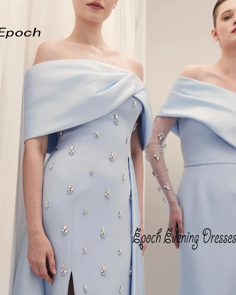 Epoch Satin Evening Dress فساتين مناسبة رسمية Arabia A-Line Off The Shoulder Elegant Crystal Summer Cocktail Prom Gown For Women