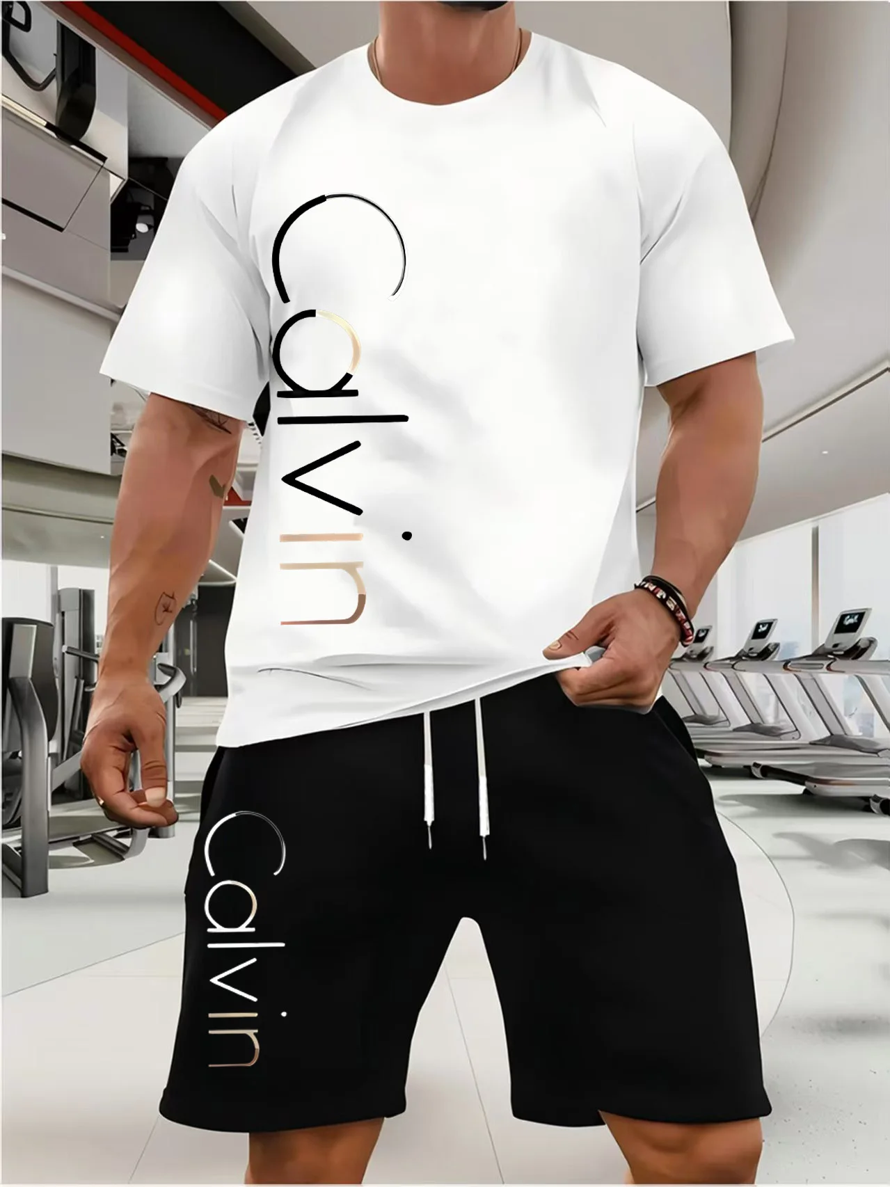 

Summer men's set casual T-shirt and shorts set men's sportswear pure letter printed casual sportswear set