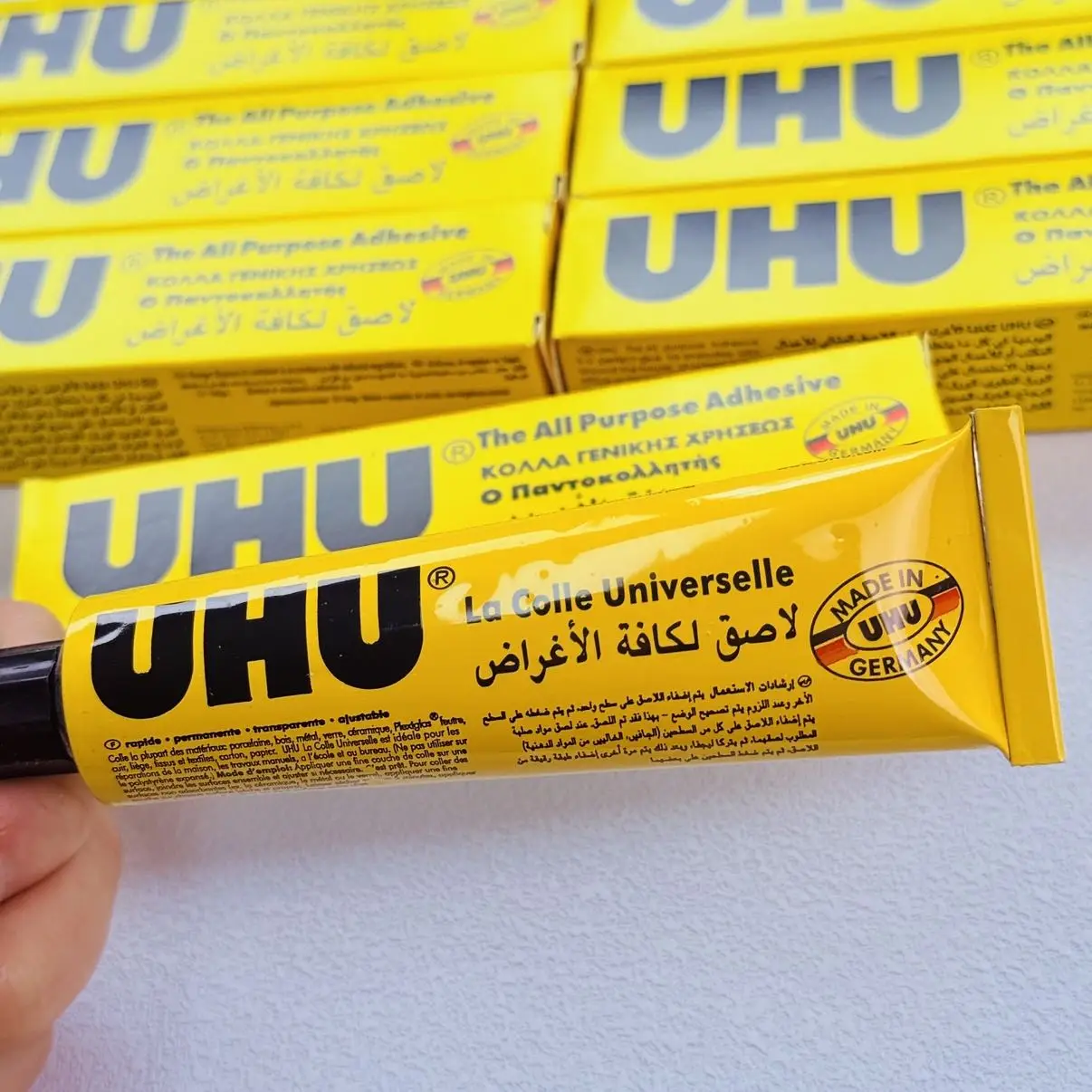 Pegamento adhesivo transparente UHU de 35ml para todo uso, pegamento transparente extra fuerte, pegamento para modelos hechos a mano, pegamento para tela y cuero, pegamento para bricolaje
