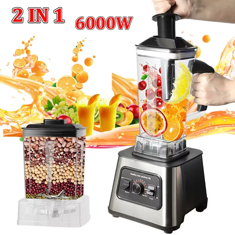 6000 W 2 IN 1 Mixer Mixer Entsafter Smoothie Maker Tischmixer 2L + 0,5L Behälter Küchenmaschine Mixer Mixer für Eis Nuss Obst