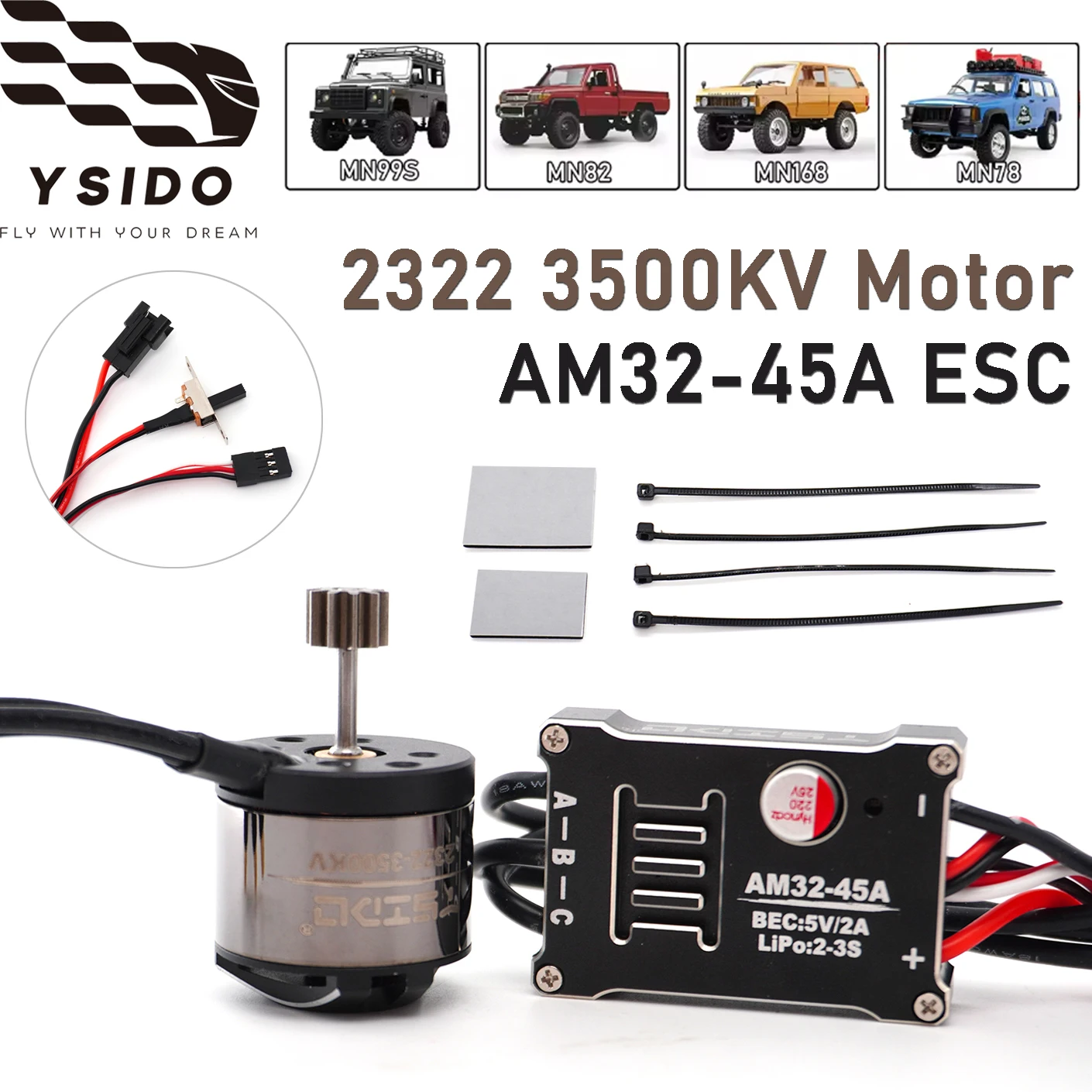 

YSIDO Brushless 2322 3500KV Motor with 2-3S 3Pin AM32-45A Climbing ESC for 1/12 RC Crawler Car MN99 MN168 MN78 MN82 Upgrade Kit