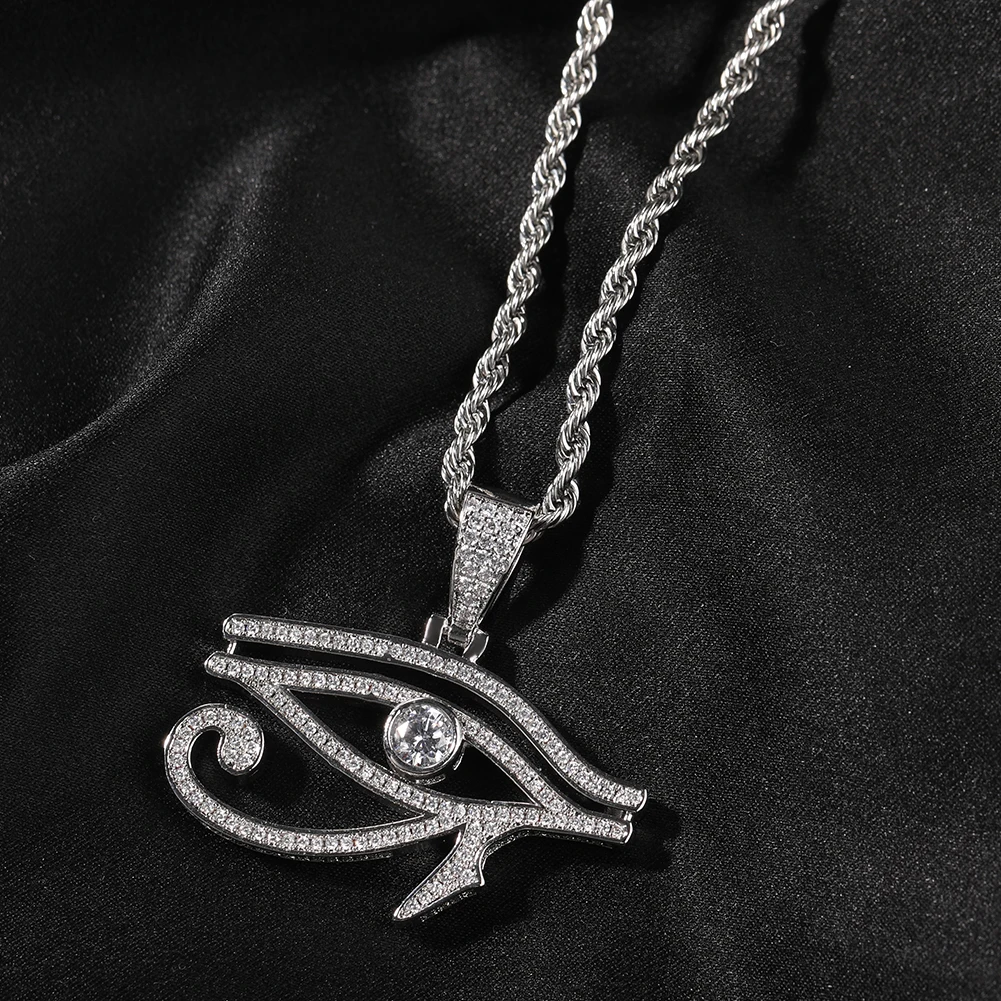 THE BLING KING Iced Eye of Horus Necklace For Men Big Zircon Stone Pave Ancient Egyptian Symbol Of Lucky Power Health CZ Jewelry