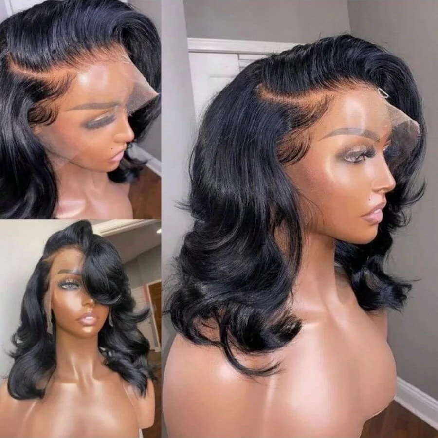 الجسم موجة بوب شعر مستعار شعر الإنسان 13X4 13x6 الدانتيل الشفاف الباروكات الأمامية 200% اللون الطبيعي خصلات الشعر المستعار الإنسان للنساء قبل قطعها #6