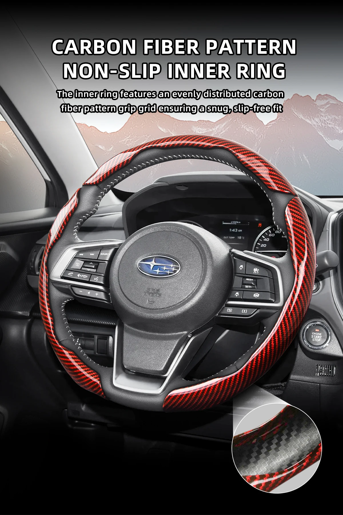 Passend für Subaru Sportliche Glänzende Carbonfaser-Textur Lenkradabdeckung zum Aufstecken Crosstrek Xv Forester Outback Ascent Evoltis Impreza Wrx Legacy Levorg Brz Solterra Schutzschale Schwarz Auto-Innenausstattung – Detail 8