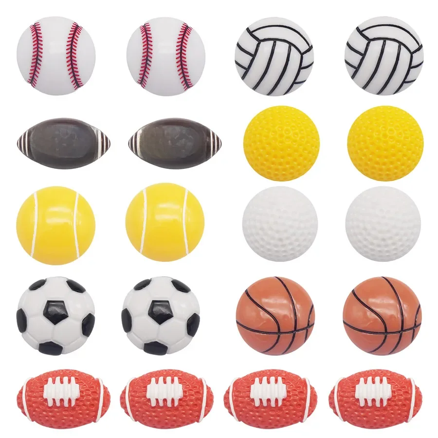 Balle de sport en résine à dos plat, Cabochon, Rugby, basket-ball, Football, volley-Ball, Golf, Tennis, camée, bijoux, accessoire de décoration, 9 pièces