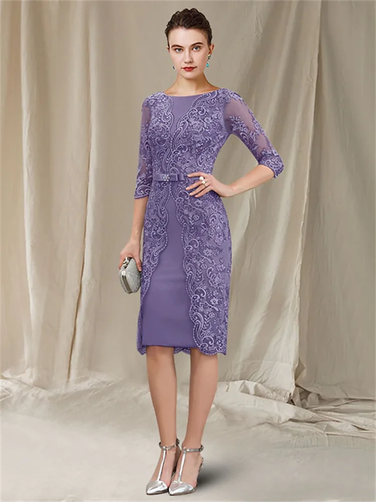 15571# Boat Neck Purple Sheath Mother Of The Bride Dress With Appliques Lace Wedding Party Guest Prom Evening Gown Customized