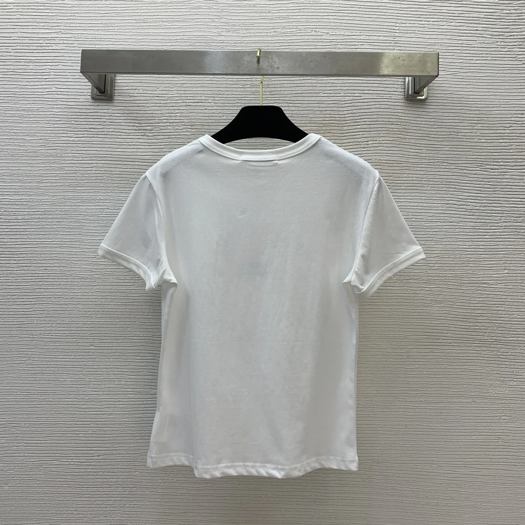 

Simple temperament letter logo embroidered logo slim fit short sleeved t-shirt top