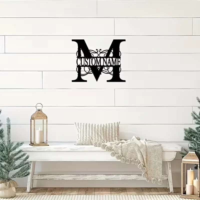 Classic Custom Monogram Metal Wall Art - Personalized Initials & Family Name, Home Decor,  Hanging Sign for Porch, Garden, Yard view 3