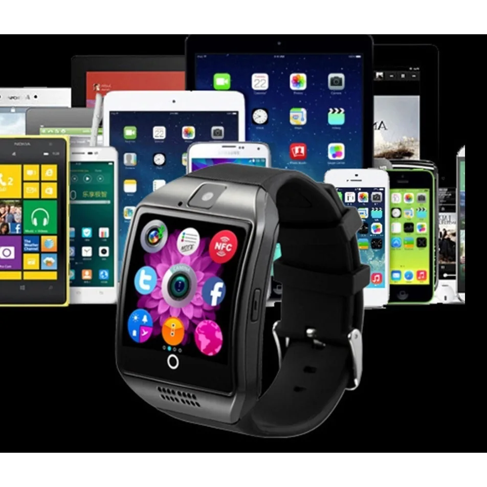 Q18 bluetooth-compatível relógio inteligente com cam facebook whatsapp twitter sync esporte smartwatch suporte cartão sim pk dz09