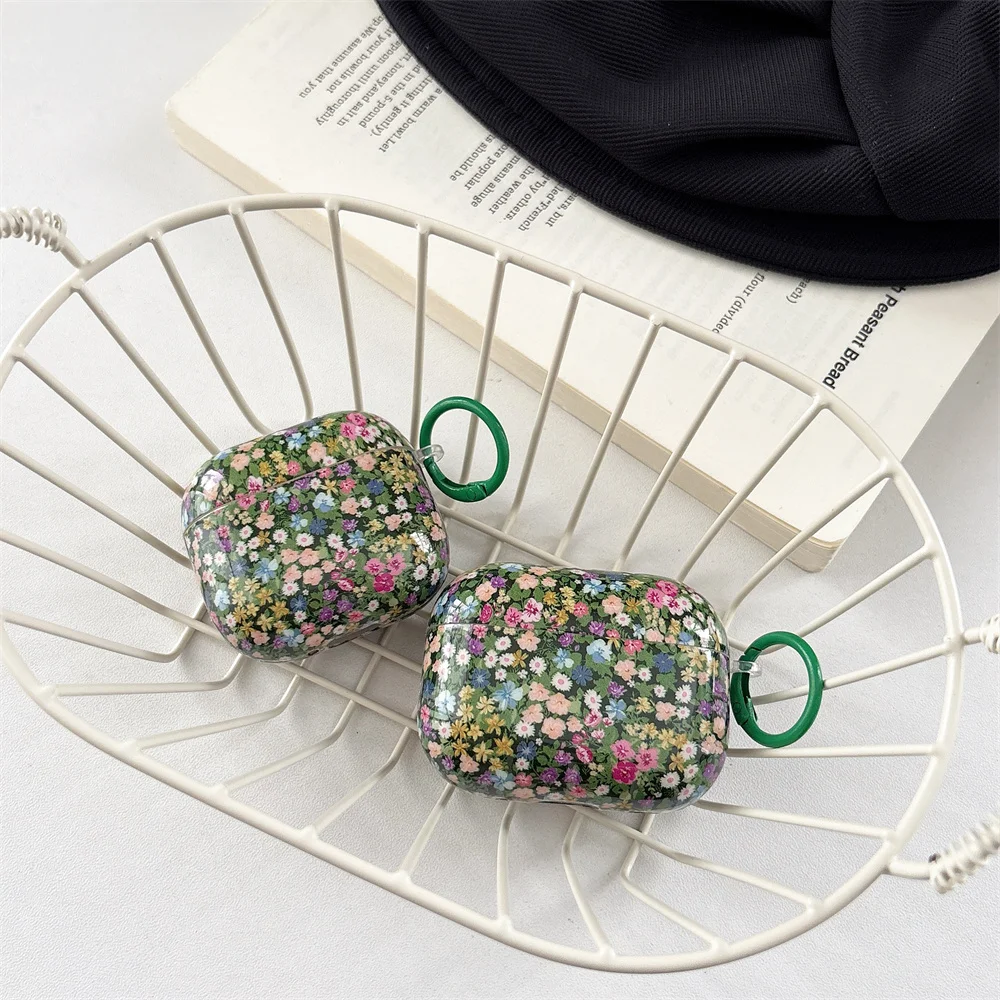 

INS Luxury Fashion Simple Green Color Floral TPU Earphone Cover, Suitable for Apple AirPods 4/3/2 Pro 2/3 Bluetooth Protective C