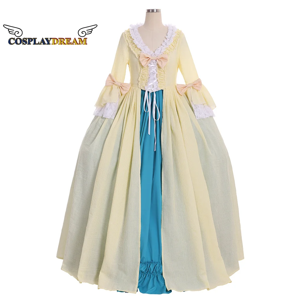 

18th Century Marie Antoinette Victorian Rococo Yellow Costume Dress Halloween French Court Dress Medieval Rococo Cotton Dress